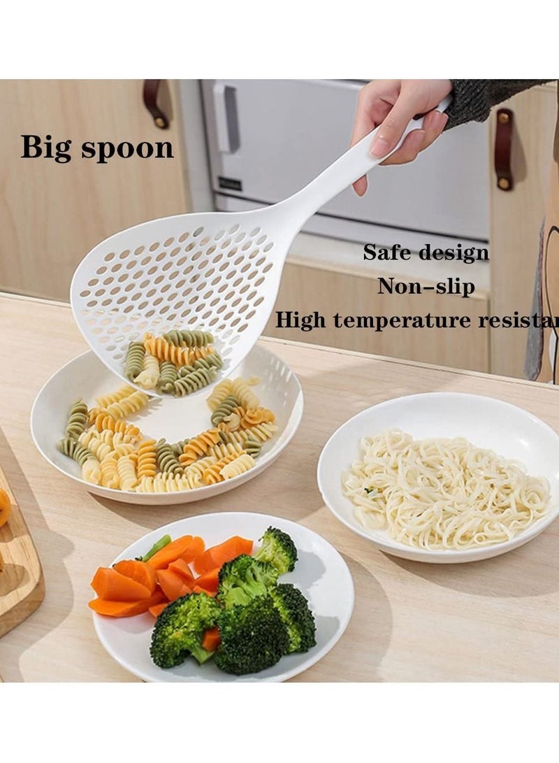 NIBEMINENT 2 Pieces Large Scoop Colander Strainer, Skimmer Slotted Spoon Thermoplastic Strainer Shovel, Cooking Utensils for Kitchen Baking Heat Resistant, White and Orange  - Image 5