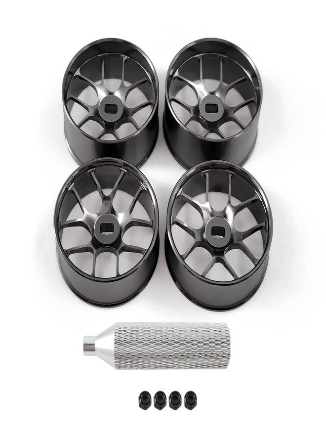 Abendor 4Pcs Metal 1/24 1/28 RC Car Drift Wheels, [2N+2W] 22mm 1/28 RC Car Drift Hubs for Mini-Z BBS Mini-Q HGD1 Mini-D DRZ Wltoys K969 K989 Rc Car Upgrade Parts (1.5 Degree, Titanium) - Image 1