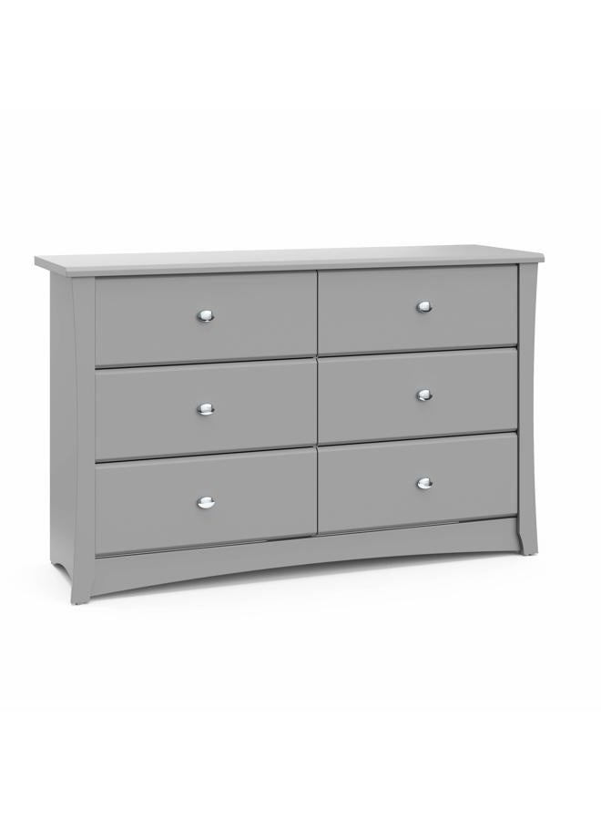 Storkcraft Crescent 6 Drawer Double Dresser (Pebble Gray) – GREENGUARD Gold Certified, Nursery Dresser for Kids Bedroom - Image 1
