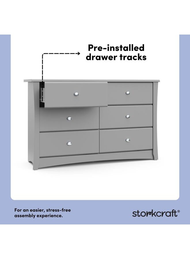Storkcraft Crescent 6 Drawer Double Dresser (Pebble Gray) – GREENGUARD Gold Certified, Nursery Dresser for Kids Bedroom - Image 5