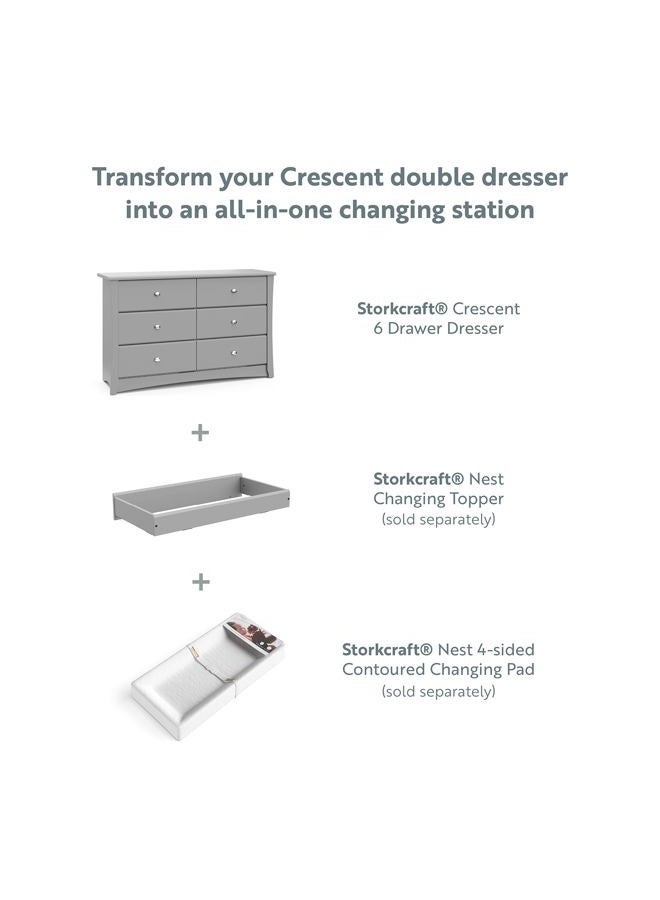 Storkcraft Crescent 6 Drawer Double Dresser (Pebble Gray) – GREENGUARD Gold Certified, Nursery Dresser for Kids Bedroom - Image 2