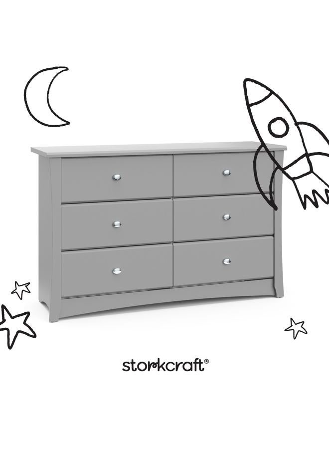 Storkcraft Crescent 6 Drawer Double Dresser (Pebble Gray) – GREENGUARD Gold Certified, Nursery Dresser for Kids Bedroom - Image 3