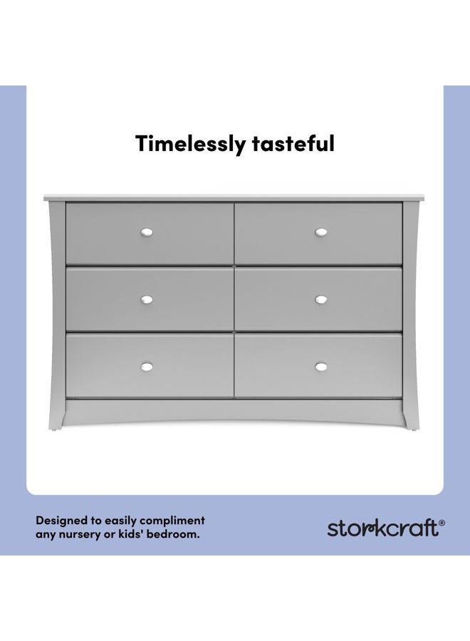 Storkcraft Crescent 6 Drawer Double Dresser (Pebble Gray) – GREENGUARD Gold Certified, Nursery Dresser for Kids Bedroom - Image 4