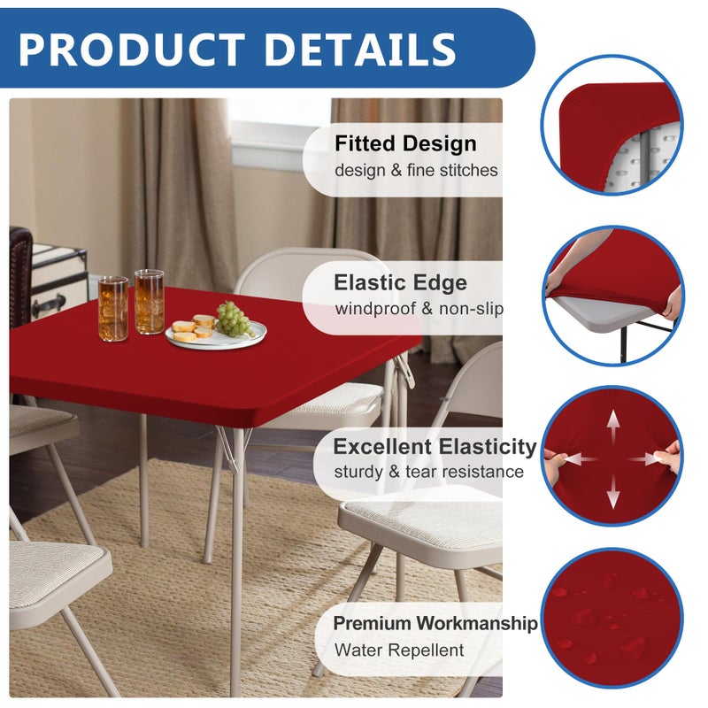 Enjoyidea Fitted Square Tablecloth 36x36 Inch-2 Pack Red Card Table Elastic Spandex Table Clothes-Small Stretch Folding Table Cover Topper Cap for Kitchen Dining Picnic Patio Outdoor Party Tables - Image 1