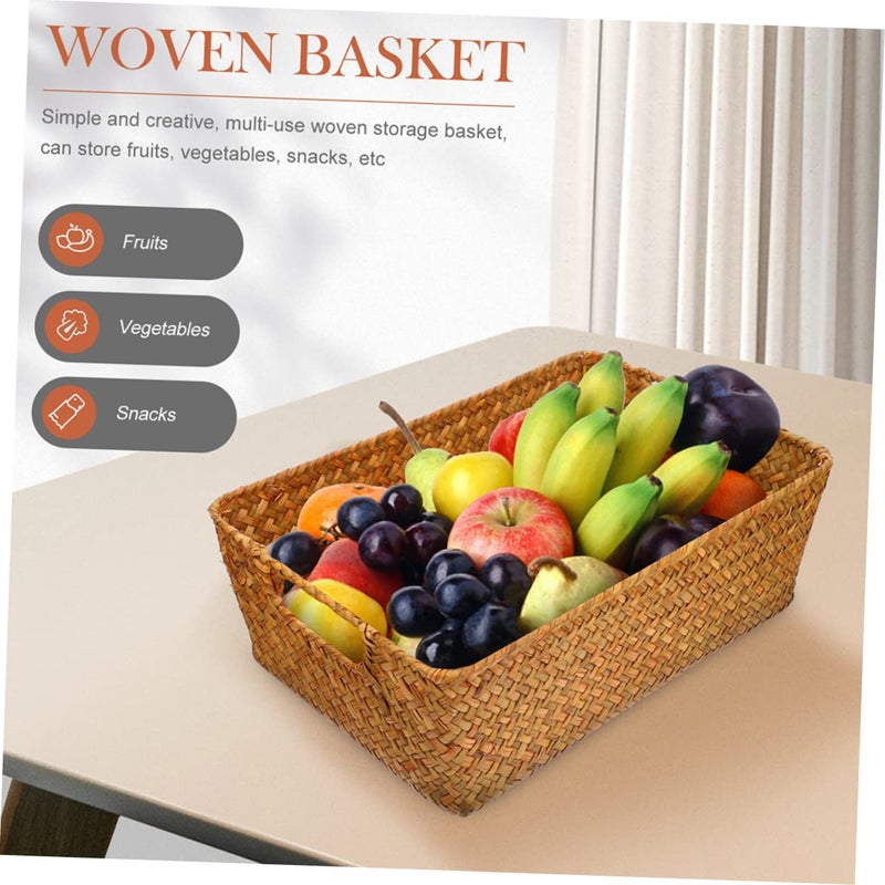 Natural Woven Bread Basket Multi Function Storage Container For Snack Fruit Home Office Desktop - Image 5