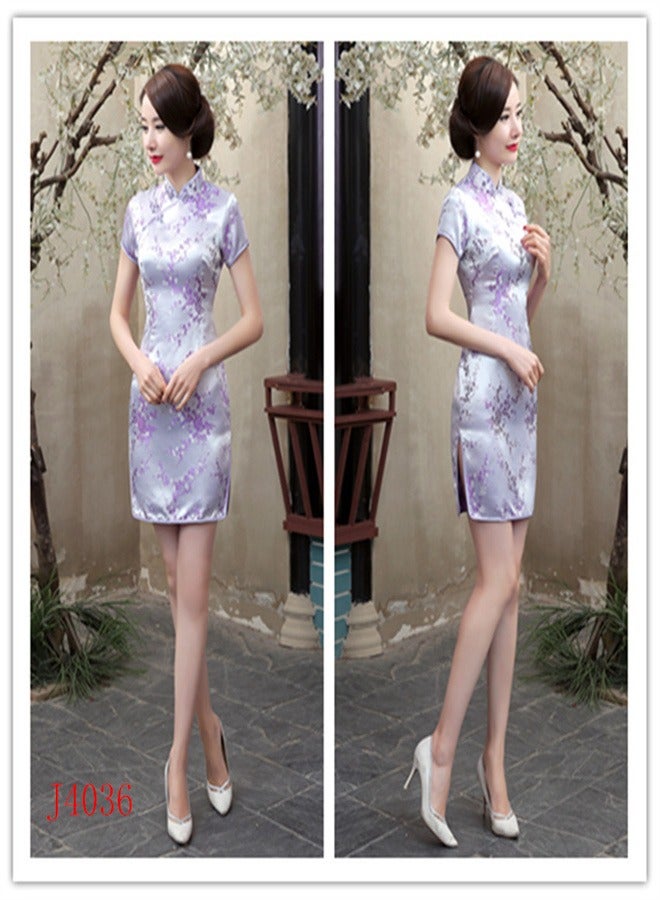 Loquat A Plum Blossom Short Sleeved Dress Light Purple,  - Image 2