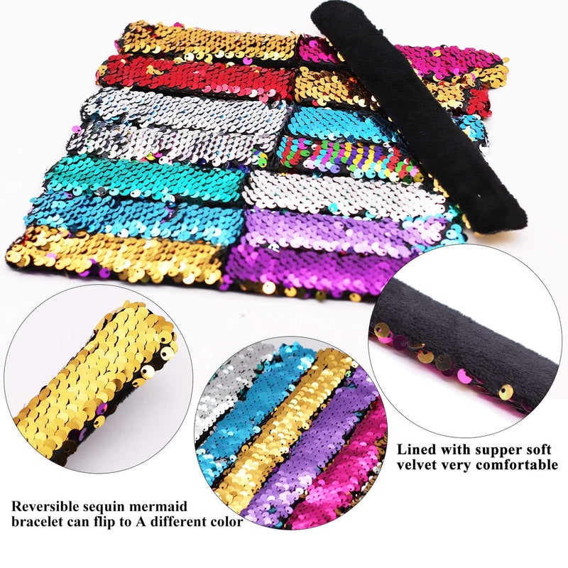 Childom 20 Pack Slap Bracelets 2-Color Reversible Charm Bracelets stage sequins horsetail buckle color ball head hair accessories hair accessories Magic Wristband - Image 3