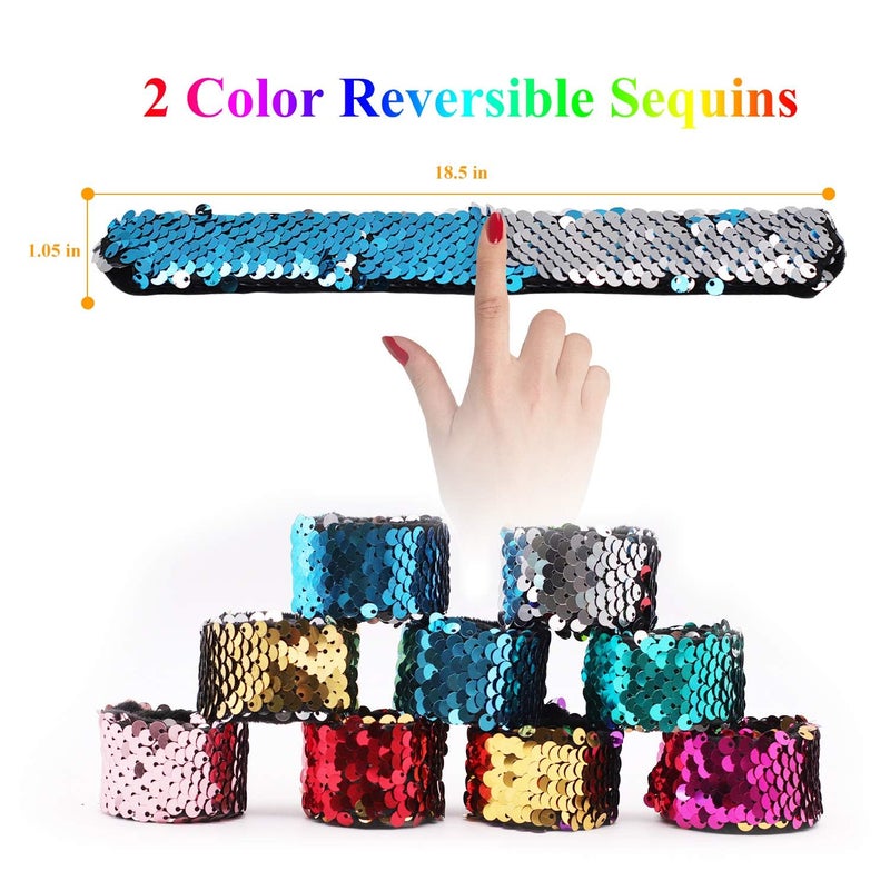 Childom 20 Pack Slap Bracelets 2-Color Reversible Charm Bracelets stage sequins horsetail buckle color ball head hair accessories hair accessories Magic Wristband - Image 2
