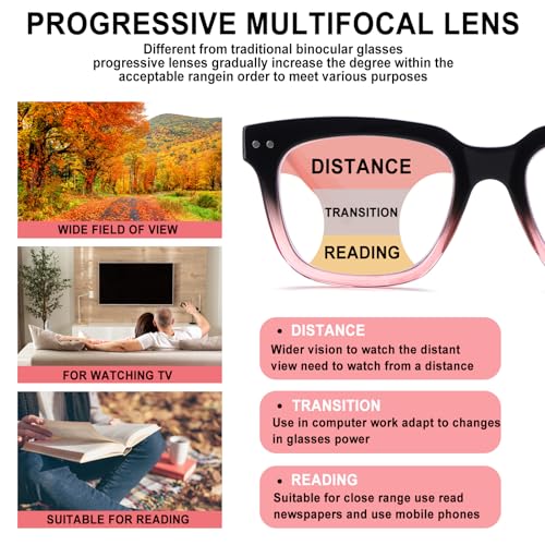 CHOFILORD Progressive Multifocus Reading Glasses for Women Men Blue Light Blocking Spring Hinge Square Computer Readers (4 Pack Mixed B, 2, Diopters) - Image 4