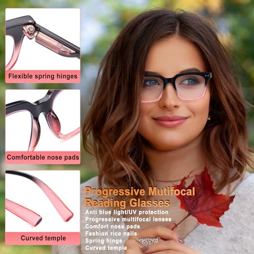 CHOFILORD Progressive Multifocus Reading Glasses for Women Men Blue Light Blocking Spring Hinge Square Computer Readers (4 Pack Mixed B, 2, Diopters) - Image 5