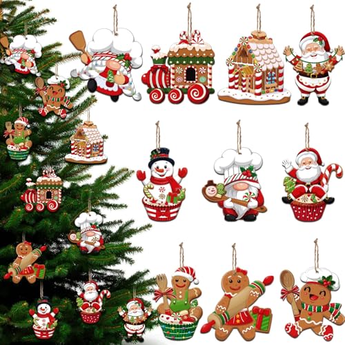 squishy 16Pcs Christmas Decorations, Gingerbread House Ornaments, Festive Tree Hanging Decor for Holiday Party, Classroom and Office, Family Activity (10pcs (red L) - Image 1