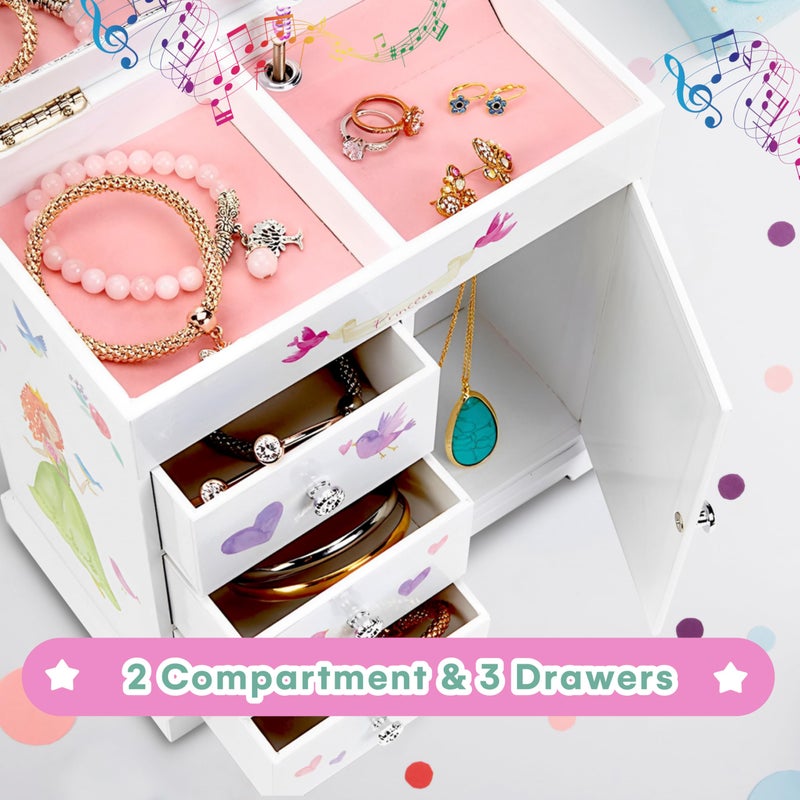 Jewelkeeper Jewelry Box for Girls with 3 Drawers - Musical Princess Jewelry Box with Spinning Doll and Dance of The Sugar Plum Fairy Tune - Appreciated Gifts for Kids - 9.5 x 7.75 x 9.5 Inches - Image 5