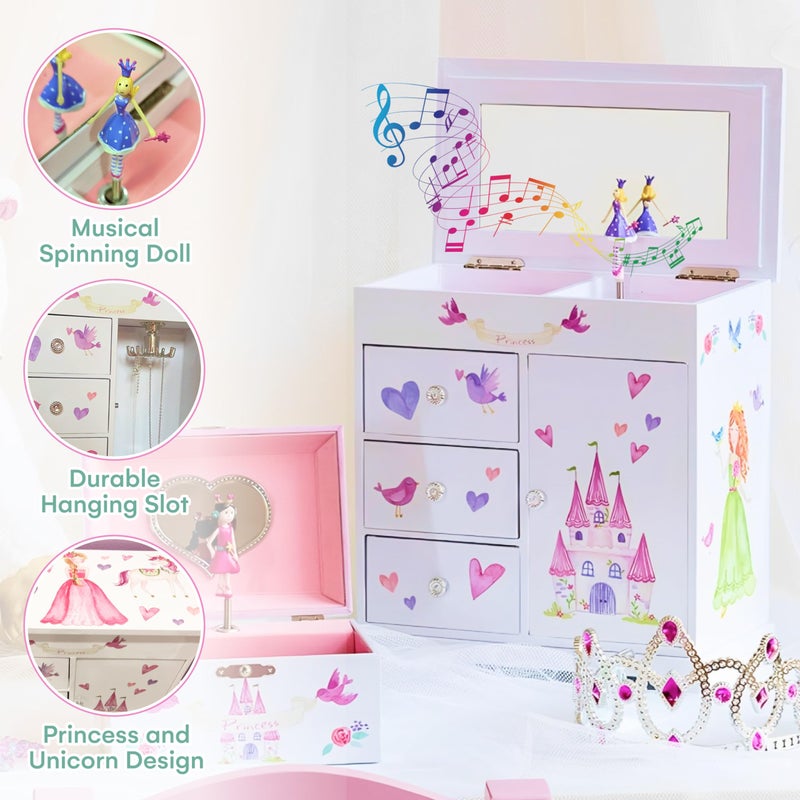 Jewelkeeper Jewelry Box for Girls with 3 Drawers - Musical Princess Jewelry Box with Spinning Doll and Dance of The Sugar Plum Fairy Tune - Appreciated Gifts for Kids - 9.5 x 7.75 x 9.5 Inches - Image 4