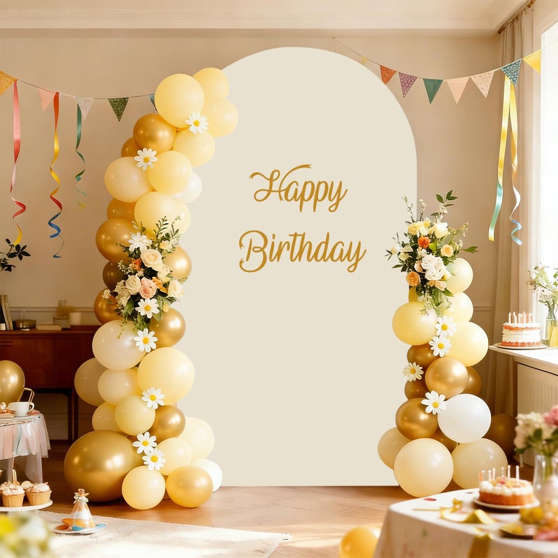 LYLYCTY 7.2FT Beige Arch Backdrop Cover,Spandex Arch Covers Stretchy Backdrop for Wedding Birthday Party Baby Shower - Image 4