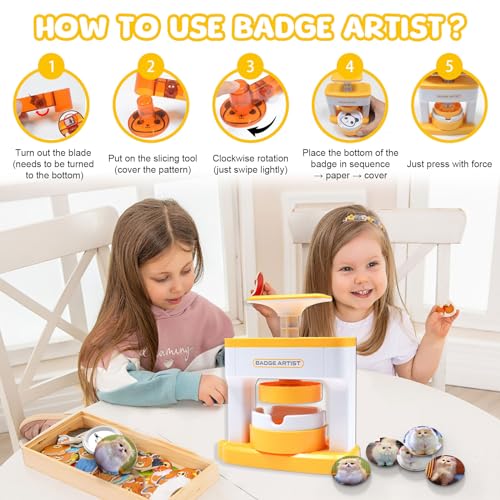 Domigard Badge Maker for Kids,55mm(2.16 inch) DIY Pin Button Maker Press Machine Badge Punch Kit with 48 pcs Button Parts Pictures Circle Cutter,Arts & Crafts for Kids, Perfect for School Projects & Party - Image 5