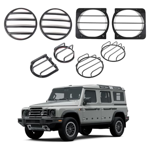 Qiosreui Light Guard for INEOS Grenadier 20202025 Accessories Lamp Protector Guard Cover Trim Car Light Grill Guard Automobile Styling Protection Guard Carbon Steel 8PCS Matt Black Set - Image 1
