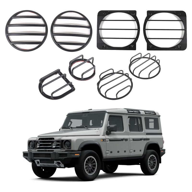 Qiosreui Light Guard for INEOS Grenadier 20202025 Accessories Lamp Protector Guard Cover Trim Car Light Grill Guard Automobile Styling Protection Guard Carbon Steel 8PCS Matt Black Set - Image 2