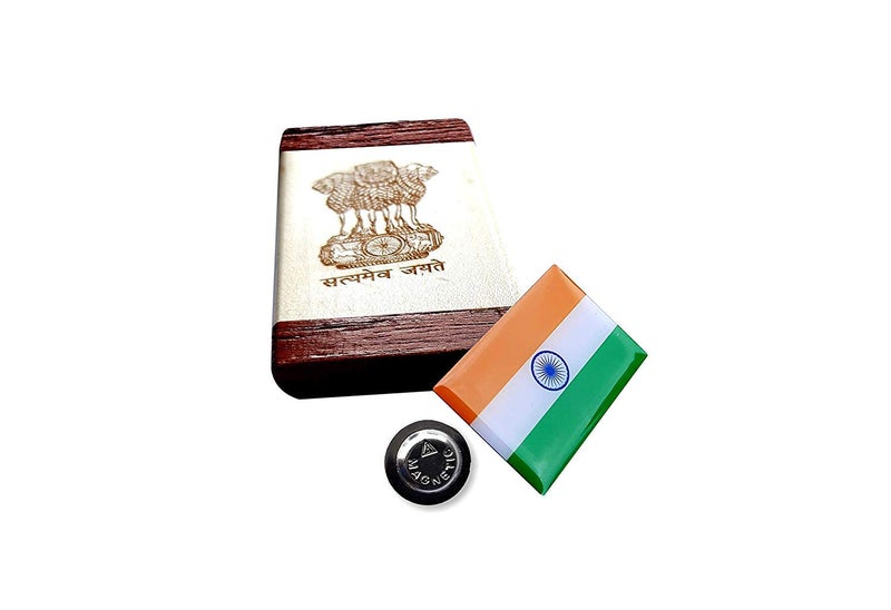 Indian National Flag Brass Glass Topped Lapel Pin/Brooch/Badge with Magnet for Suit, Shirts, Clothes for Men and Women -2 x 3 Cm