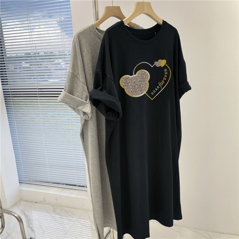Breastfeeding dress summer outing hot mom style 2024 postpartum nursing clothing skirt summer nursing clothing skirt fashion mom Black scale bear (side opening breastfeeding)