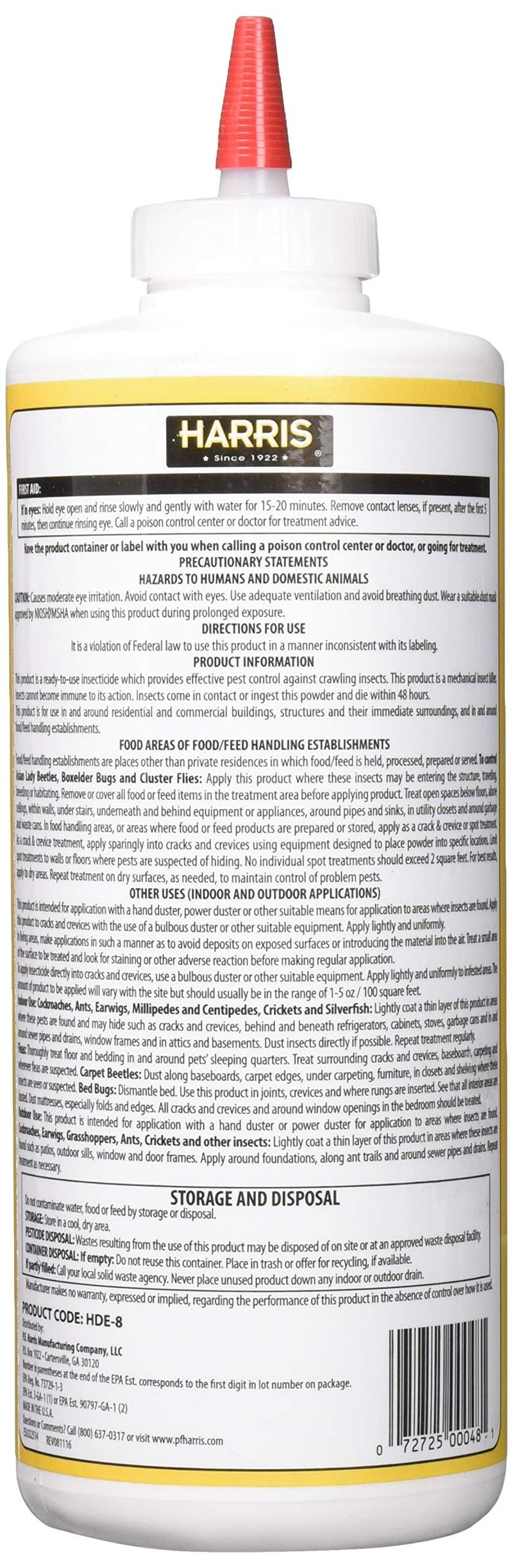Harris HDE-8 Bed Bug Powder Diatomaceous Earth, 8oz, Yellow - Image 4