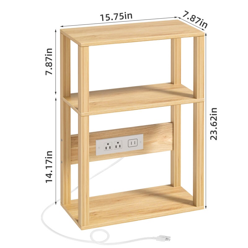 YUFAM 3 Tier Small Narrow Bamboo Side Table Set of 2 with Charging Station - Skinny Nightstand for Small Spaces, Slim Bedside Table with USB Ports and Outlets - Thin End Table with Storage, Natural - Image 3
