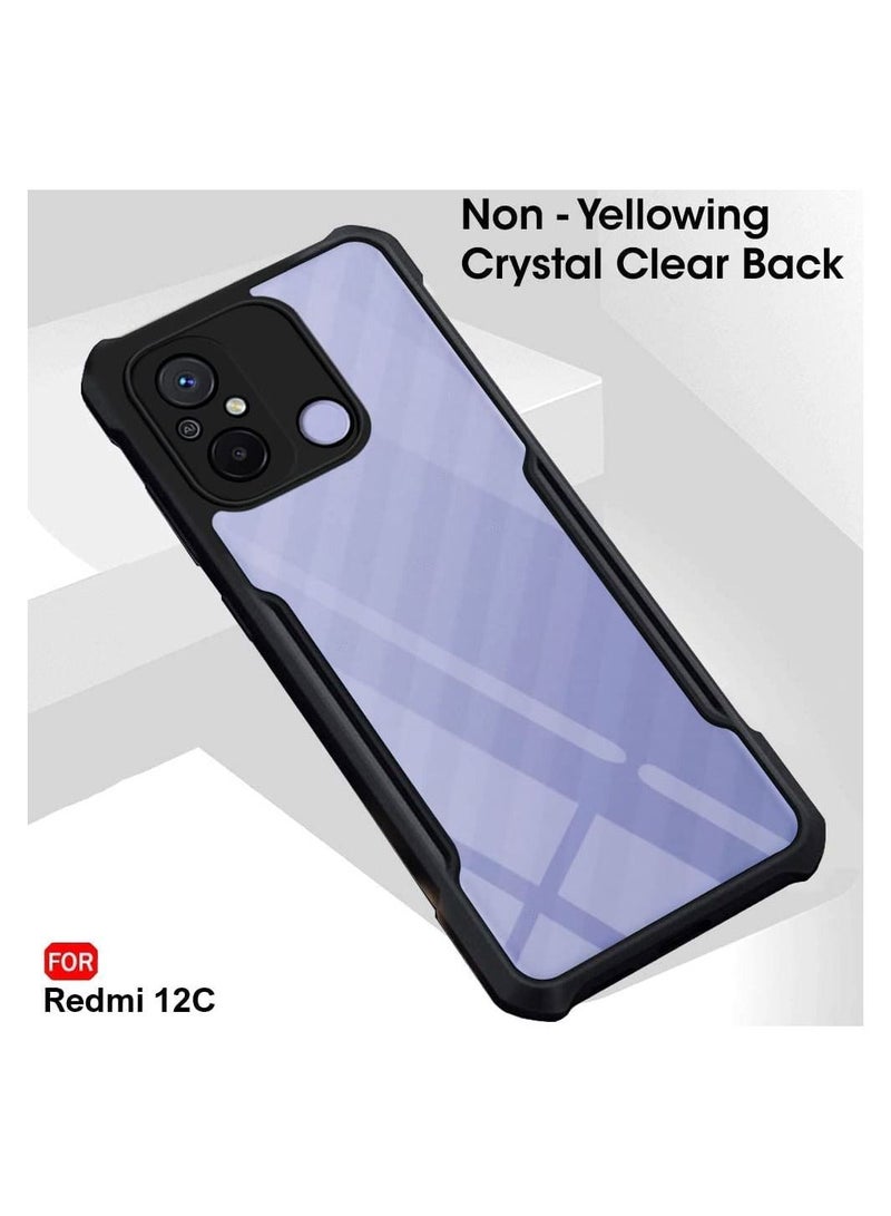 vesus Shockproof Crystal Clear Back Cover Case for Redmi 12C / Redmi 11A | 360 Degree Protection | Protective Design | Transparent Back Cover Case for Xiaomi Redmi 12C / Xiaomi Redmi 11A (Black Bumper) - Image 3
