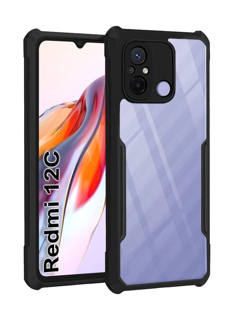 vesus Shockproof Crystal Clear Back Cover Case for Redmi 12C / Redmi 11A | 360 Degree Protection | Protective Design | Transparent Back Cover Case for Xiaomi Redmi 12C / Xiaomi Redmi 11A (Black Bumper) - Image 1