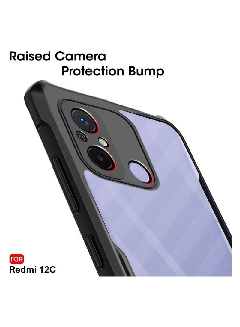 vesus Shockproof Crystal Clear Back Cover Case for Redmi 12C / Redmi 11A | 360 Degree Protection | Protective Design | Transparent Back Cover Case for Xiaomi Redmi 12C / Xiaomi Redmi 11A (Black Bumper) - Image 2