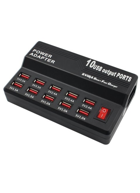 Multifunctional High Speed 10-Port USB AC to DC Power Socket USB Charging Station Travel Charger for Smart Phones Pad Tablet & USB-Powered Devices EU Plug
