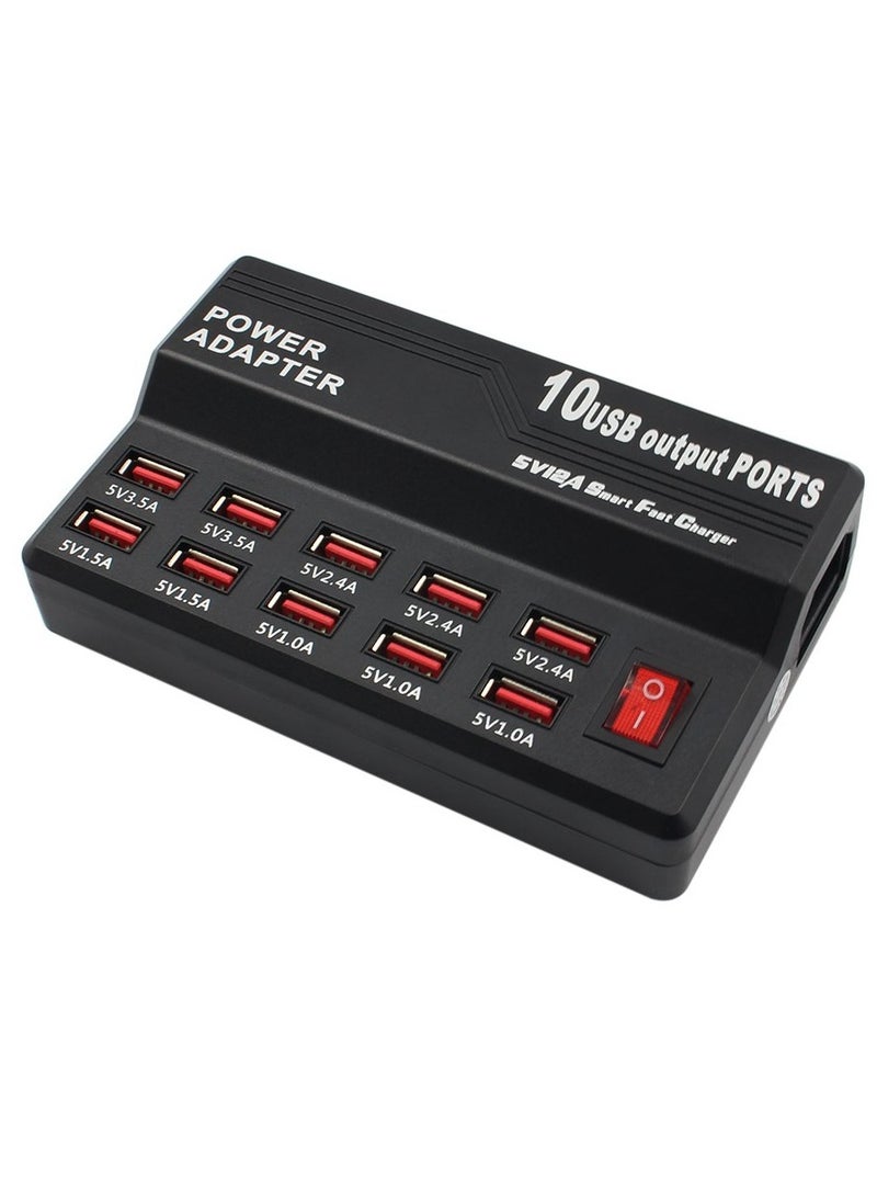 Multifunctional High Speed 10-Port USB AC to DC Power Socket USB Charging Station Travel Charger for Smart Phones Pad Tablet & USB-Powered Devices EU Plug