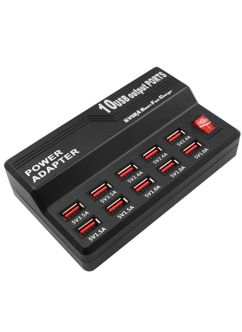Multifunctional High Speed 10-Port USB AC to DC Power Socket USB Charging Station Travel Charger for Smart Phones Pad Tablet & USB-Powered Devices EU Plug
