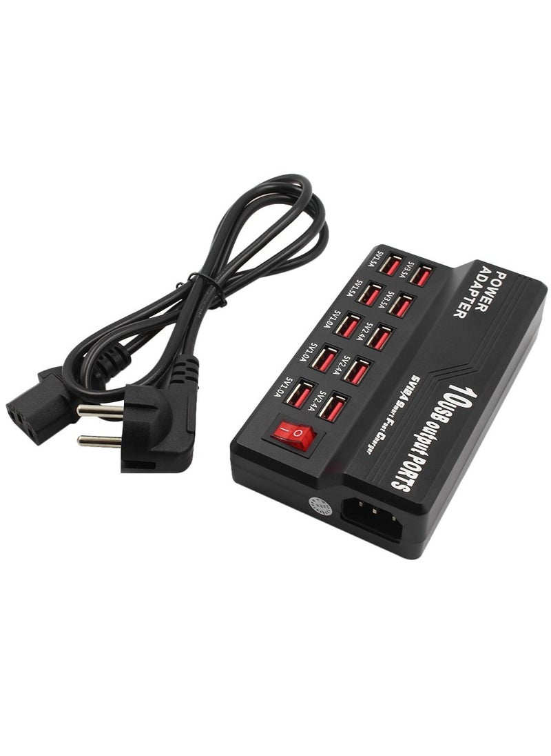 Multifunctional High Speed 10-Port USB AC to DC Power Socket USB Charging Station Travel Charger for Smart Phones Pad Tablet & USB-Powered Devices EU Plug