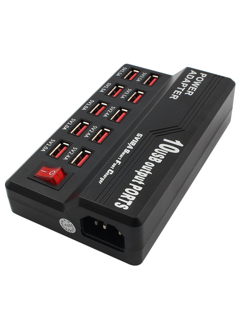 Multifunctional High Speed 10-Port USB AC to DC Power Socket USB Charging Station Travel Charger for Smart Phones Pad Tablet & USB-Powered Devices EU Plug