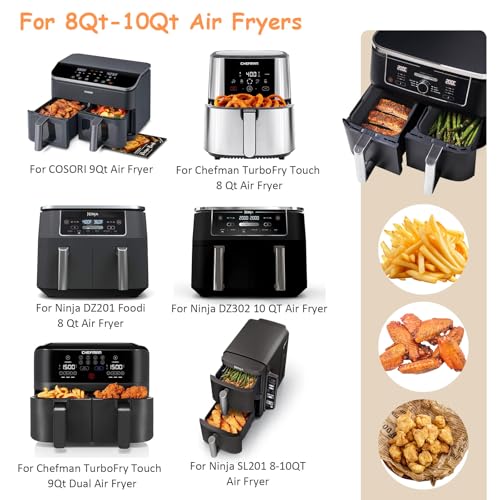 ddLUCK 2Pcs Air Fryer Silicone Liners for Ninja SL401 /DZ201/ DZ401/ DZ550 8-10 QT, Reusable Liners for COSORI, Chefman, Instant Air Fryer, Silicone Air Fryer Basket Liners with Magnetic Cheat Sheet, Black - Image 5