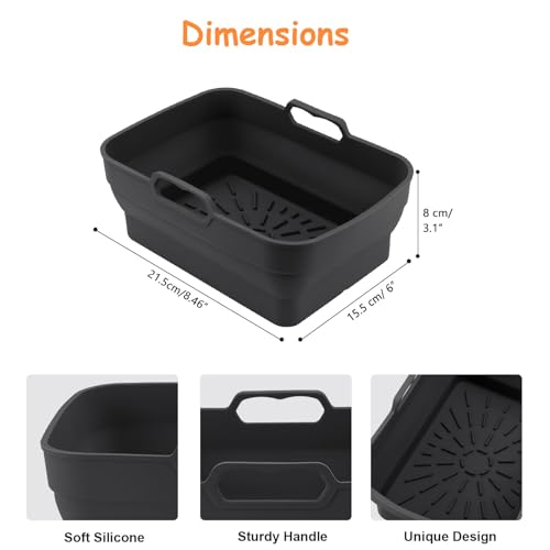 ddLUCK 2Pcs Air Fryer Silicone Liners for Ninja SL401 /DZ201/ DZ401/ DZ550 8-10 QT, Reusable Liners for COSORI, Chefman, Instant Air Fryer, Silicone Air Fryer Basket Liners with Magnetic Cheat Sheet, Black - Image 3