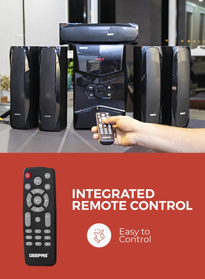 GEEPAS 5.1 Channel Multimedia Speaker System With Remote Control- FM Radio, Bluetooth, USB Input, SD Card Reader, Karaoke Function| LED Display, 50000W PMPO Speaker Unit| 2 Years Warranty GMS8578 Black GMS8578 Black - Image 3