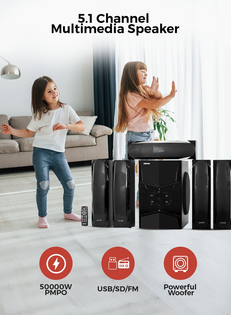 GEEPAS 5.1 Channel Multimedia Speaker System With Remote Control- FM Radio, Bluetooth, USB Input, SD Card Reader, Karaoke Function| LED Display, 50000W PMPO Speaker Unit| 2 Years Warranty GMS8578 Black GMS8578 Black - Image 2