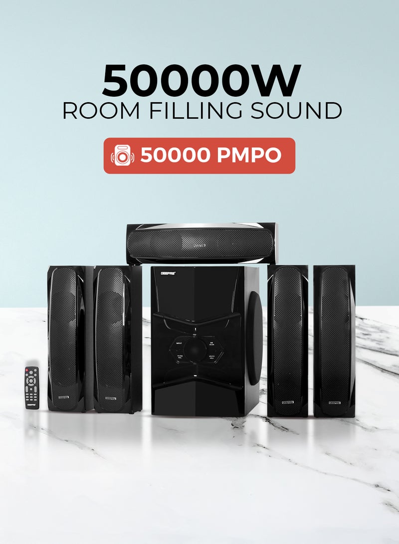 GEEPAS 5.1 Channel Multimedia Speaker System With Remote Control- FM Radio, Bluetooth, USB Input, SD Card Reader, Karaoke Function| LED Display, 50000W PMPO Speaker Unit| 2 Years Warranty GMS8578 Black GMS8578 Black - Image 5