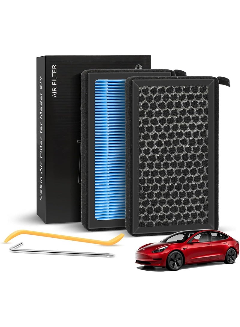 2 PCS Tesla Cabin Air Filter, Model 3 & Y OEM Replacement, Built-in HEPA Filter Activated Carbon Dual Protection, Includes Removal Tool & Screwdriver - Image 1