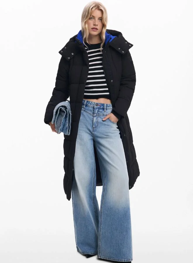 Long padded jacket with belt
