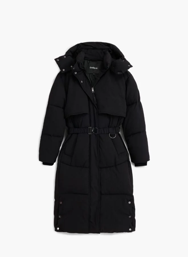 DESIGUAL Black Long padded jacket with belt for Women | Best Price UAE
