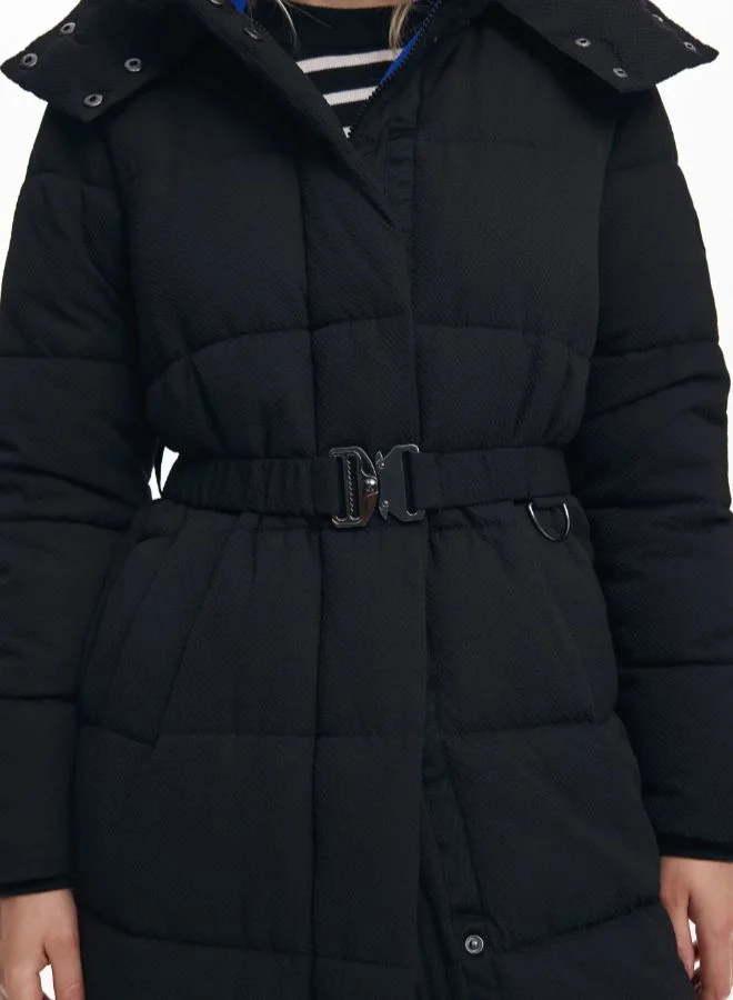 DESIGUAL Black Long padded jacket with belt for Women | Best Price UAE