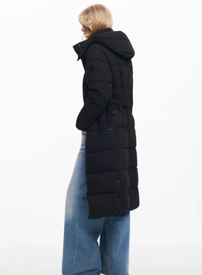 DESIGUAL Black Long padded jacket with belt for Women | Best Price UAE