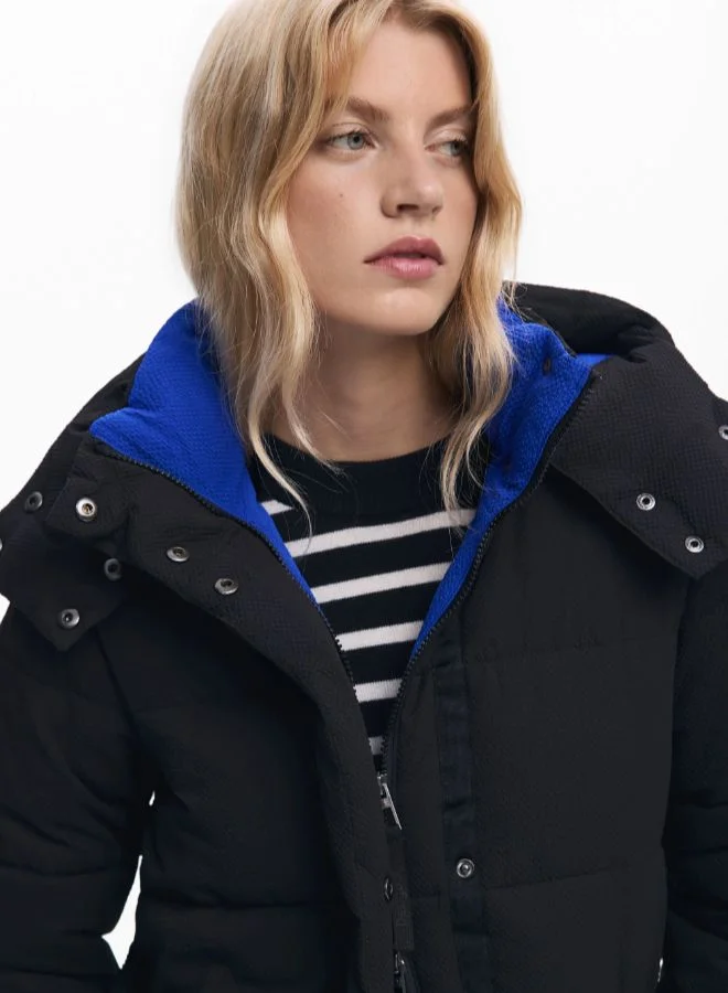 DESIGUAL Black Long padded jacket with belt for Women | Best Price UAE