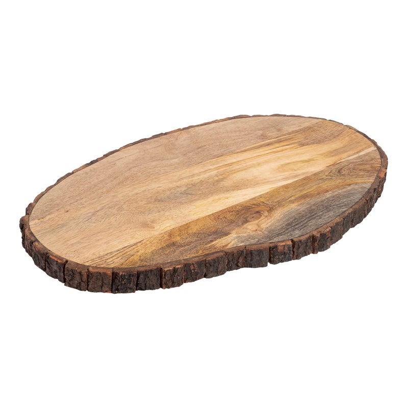 GoCraft Oval Wooden Cutting Board with Tree Bark Rim Mango Wood Live Edge Chopping Prep Serve Board Charcuterie Platter 17 x 10