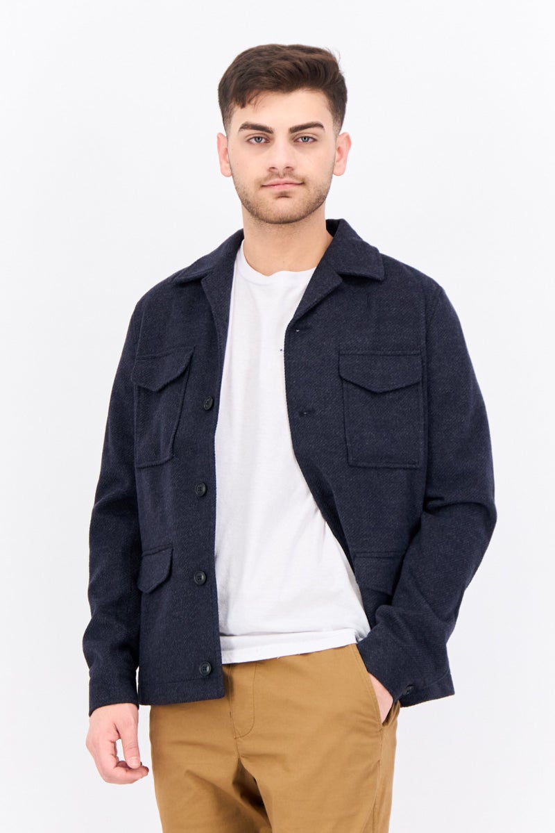 Threadbare Men Solid Long Sleeve Jacket Shirt, Navy Blue - Image 1