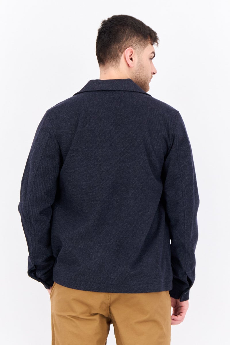 Threadbare Men Solid Long Sleeve Jacket Shirt, Navy Blue - Image 3