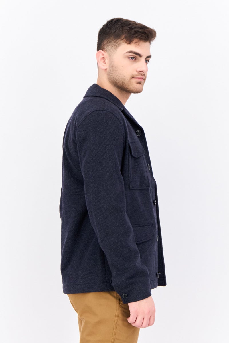 Threadbare Men Solid Long Sleeve Jacket Shirt, Navy Blue - Image 2