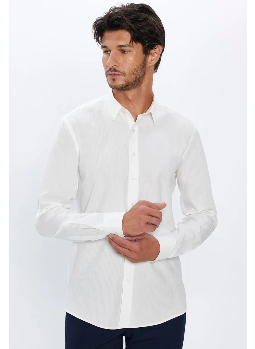 Tudors Men's Modern Fit Slim Cut 100% Cotton Dobby Premium White Shirt