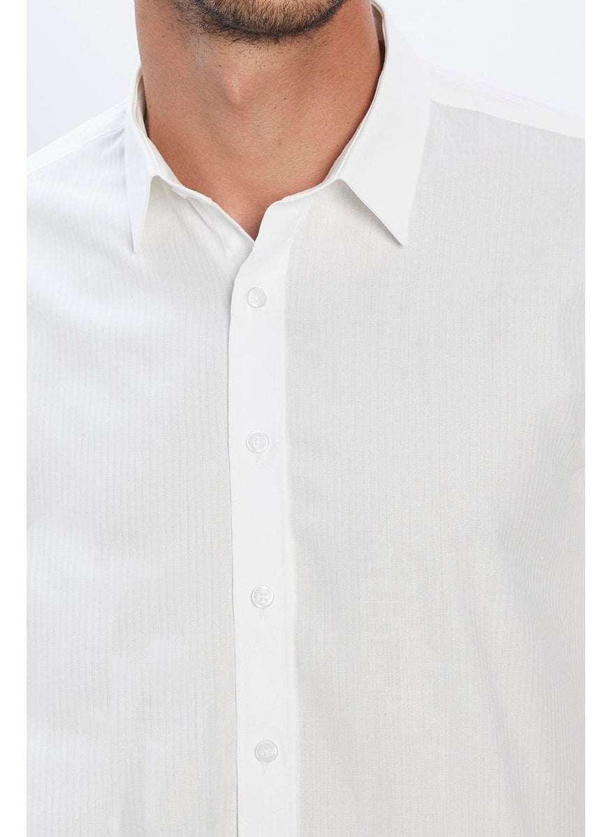 Men's Modern Fit Slim Cut 100% Cotton Dobby Premium White Shirt - pzsku/Z254CEF044FC4DE1BACE2Z/45/_/1739902404/94aa2644-54ea-4994-a3fa-05fc3d37f30c